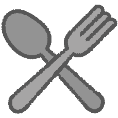 stylized drawing of a spoon and fork crossed